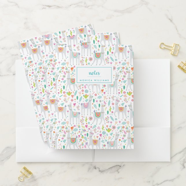 Add Your Name | Cute Pastel Llama Pattern Pocket Folder (In Situ)