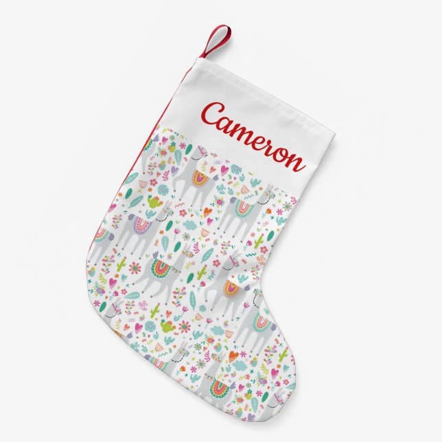 Add Your Name | Cute Pastel Llama Pattern Small Christmas Stocking (Front (Hanging))