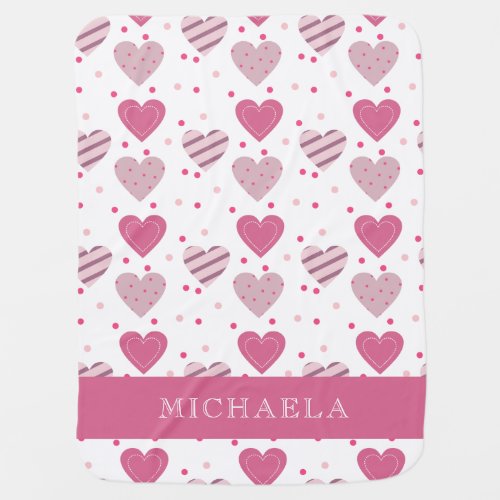 Add your Name Cute Pink Hearts Pattern Baby Girl Baby Blanket