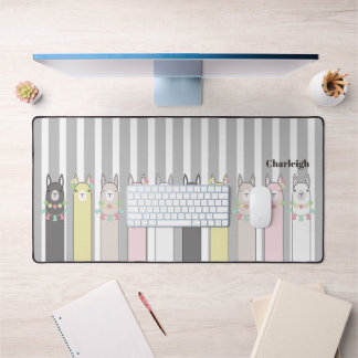 Add Your Name Cute Retro Colorful Llamas Kids Desk Mat