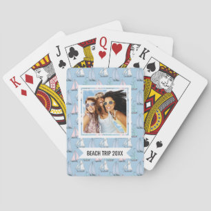 Add Your Name   Cute Sailboat Pattern   Monogram Poker Cards