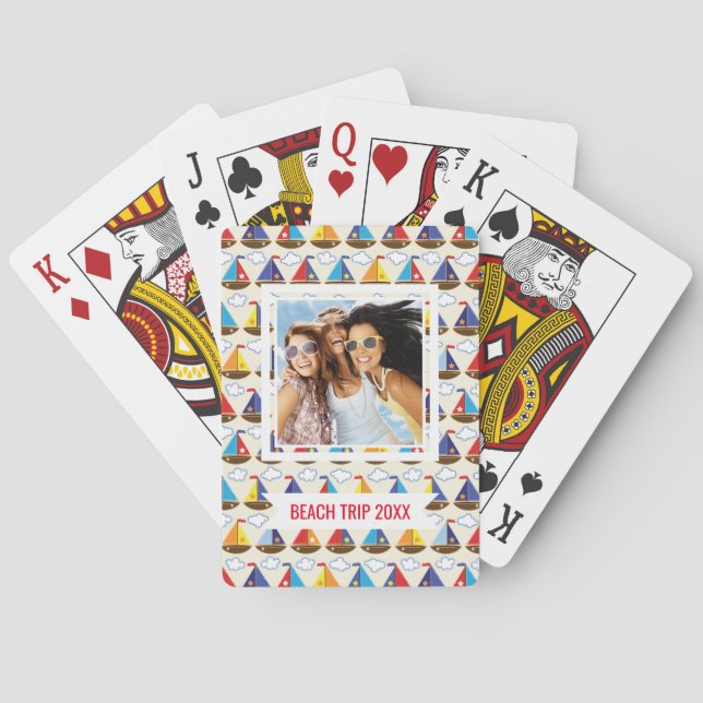 Add Your Name | Cute Sailboat Pattern Poker Cards (Back)