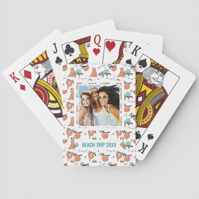 Add Your Name | Cute Sloth Pattern Poker Cards (Back)