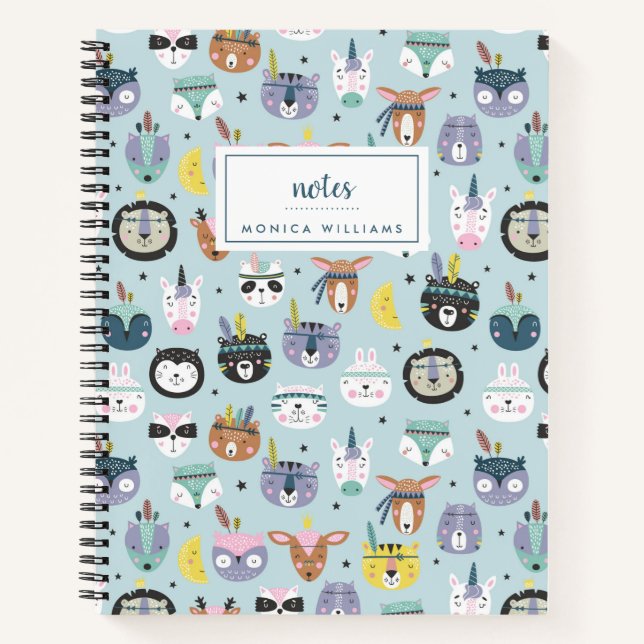 Add Your Name | Cute Tribal Face Pattern Notebook (Front)