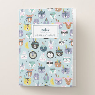 Add Your Name Cute Tribal Face Pattern Pocket Folder