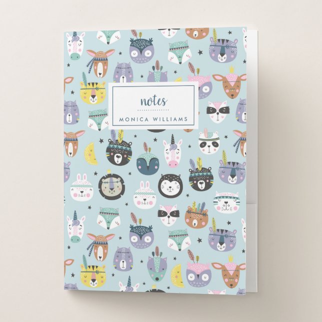 Add Your Name | Cute Tribal Face Pattern Pocket Folder (Front)