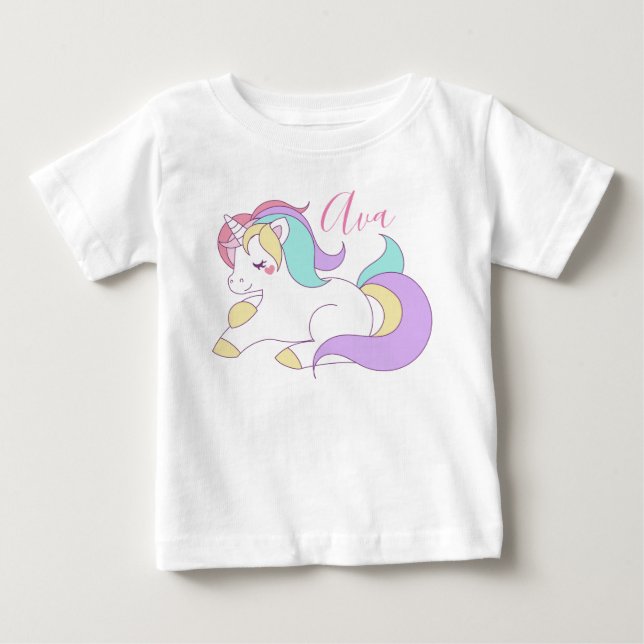 Add Your Name Cute Unicorn Baby T-Shirt (Front)