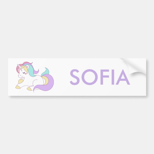 add Your Name Cute Unicorn Personalized Bumper Sticker (Front)