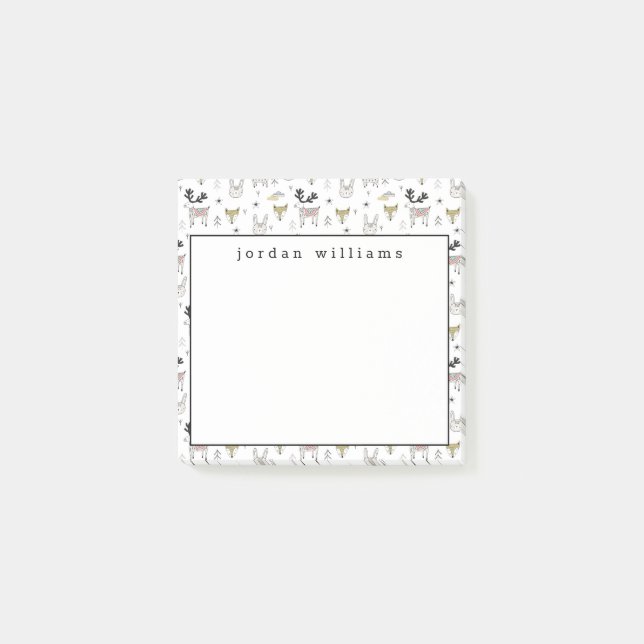Add Your Name | Cute Woodland Animal Doodle Post-it Notes (Front)