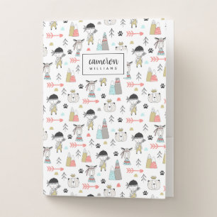 Add Your Name   Cute Woodland Animals & Indian Boy Pocket Folder