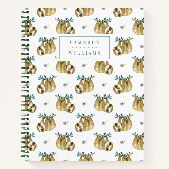 Add Your Name | Cutie Pie Watercolor Sloth Pattern Notebook (Front)