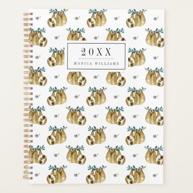 Add Your Name | Cutie Pie Watercolor Sloth Pattern Planner (Front)