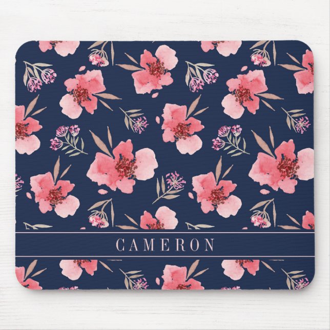 Add Your Name | Dark Pink Watercolor Pattern Mouse Pad (Front)