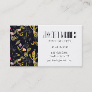 Add Your Name Dark Summer Night Cactus Pattern Business Card