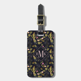 Add Your Name | Dark Summer Night Cactus Pattern Luggage Tag