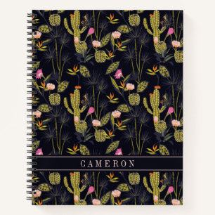 Add Your Name   Dark Summer Night Cactus Pattern Notebook