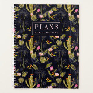 Add Your Name   Dark Summer Night Cactus Pattern Planner