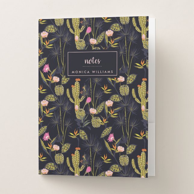Add Your Name | Dark Summer Night Cactus Pattern Pocket Folder (Front)