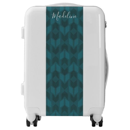 Add Your Name  Dark Teal Pattern Luggage