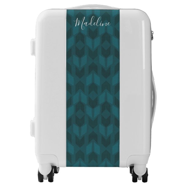 Add Your Name | Dark Teal Pattern Luggage (Front)