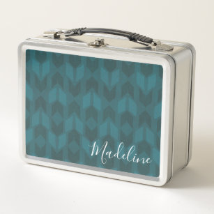 Add Your Name   Dark Teal Pattern Metal Lunch Box