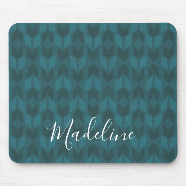 Add Your Name | Dark Teal Pattern Mouse Pad (Front)