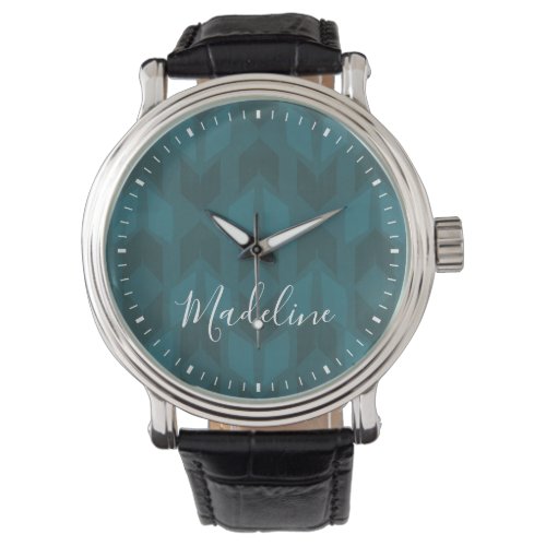 Add Your Name  Dark Teal Pattern Watch