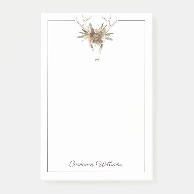 Add Your Name | Deer Skull & Flowers Post-it Notes (Front)