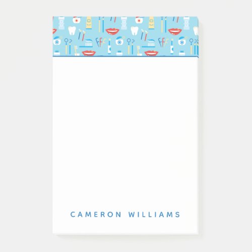Add Your Name  Dental Blue Pattern Post_it Notes