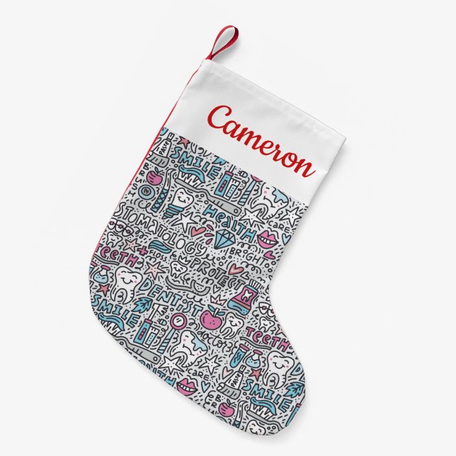 Add Your Name | Dental Cartoon Pattern Small Christmas Stocking (Front (Hanging))