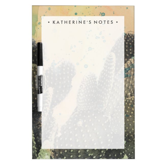 Add Your Name | Desert Cactus | Green Splatter Dry-Erase Board (Front)