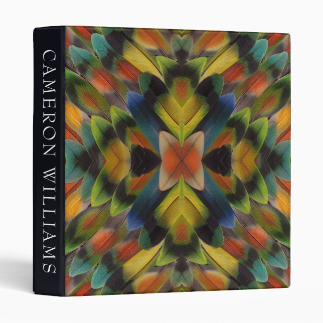 Add Your Name | Design Of Lovebird Feathers 3 Ring Binder (Front/Spine)