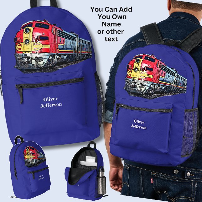 Add Your Name - Diesel Locomotive on Blue Printed Backpack (Creator Uploaded)