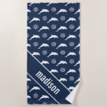 Add Your Name | Dolphins On Parade Pattern Beach Towel at Zazzle
