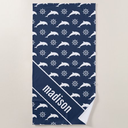 Add Your Name | Dolphins On Parade Pattern Beach Towel