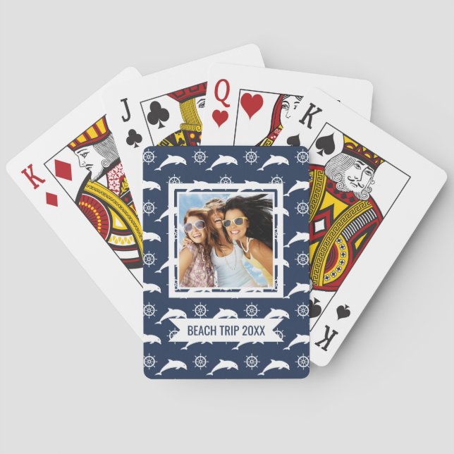 Add Your Name | Dolphins On Parade Pattern Poker Cards (Back)