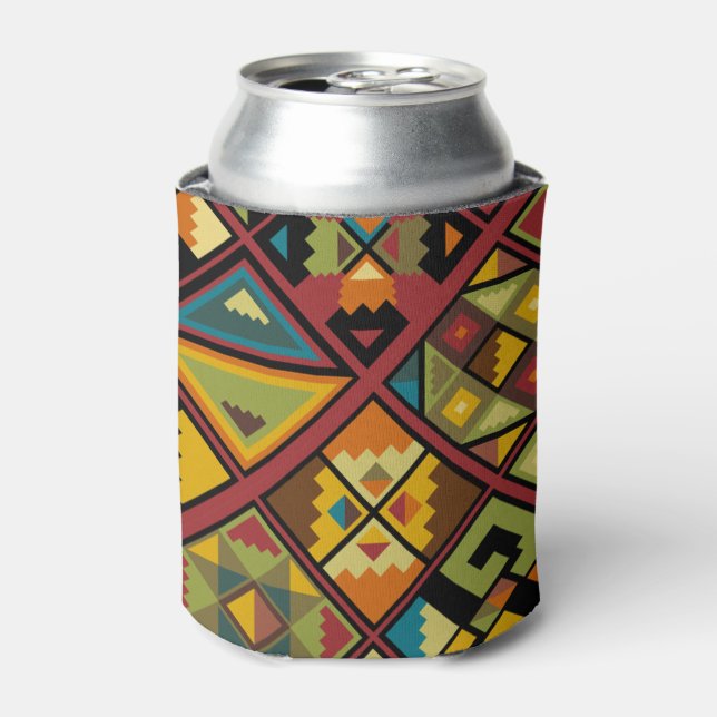 Add Your Name Earth Tone Tribal  Can Cooler (Can Front)