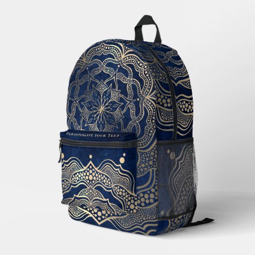     Add Your Name Elegant Gold  Navy Blue Mandala Printed Backpack