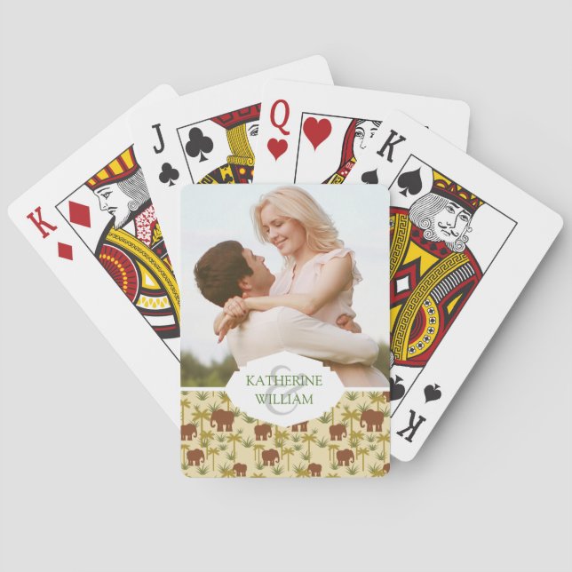 Add Your Name | Elephants And Palms In Camouflage Poker Cards (Back)