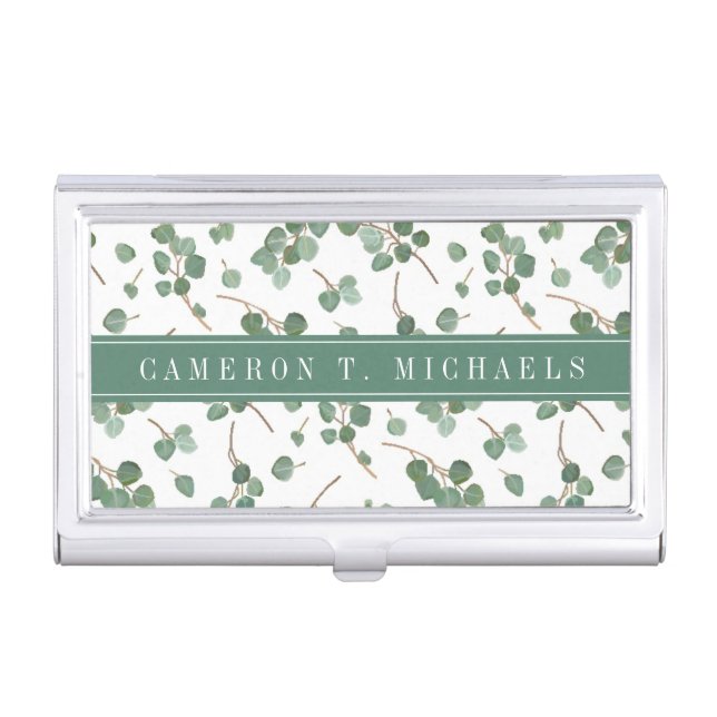 Add Your Name | Eucalyptus Silver Dollar Tree Business Card Case (Front)