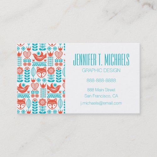 Add Your Name  Finnish Fox  Bird Folk Art Business Card