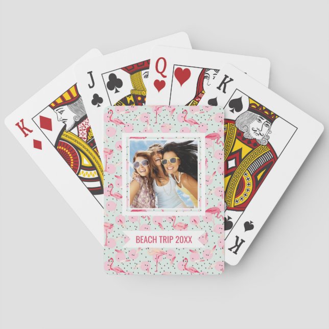 Add Your Name | Flamingo Feathers On Polka Dots Poker Cards (Back)