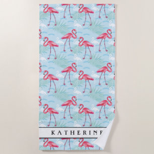 Add Your Name   Flamingo Pattern Beach Towel