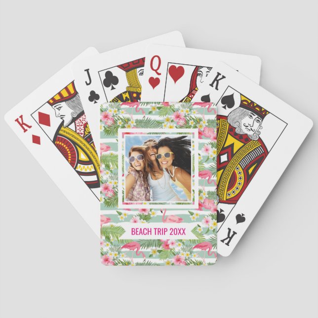 Add Your Name | Flamingos And Stripes Poker Cards (Back)