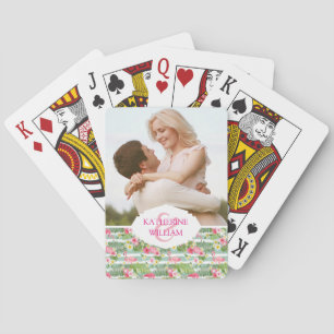 Add Your Name Flamingos And Stripes Poker Cards