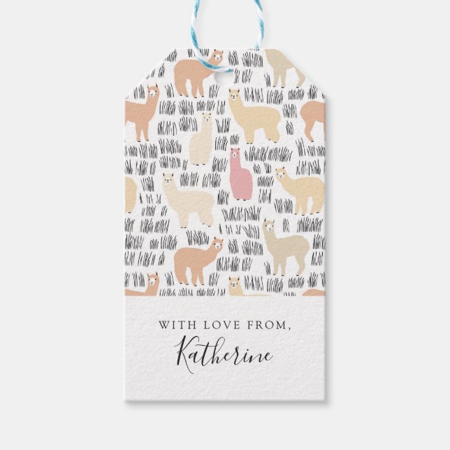 Add Your Name | Flock Of Alpacas Pattern Gift Tags (Front)