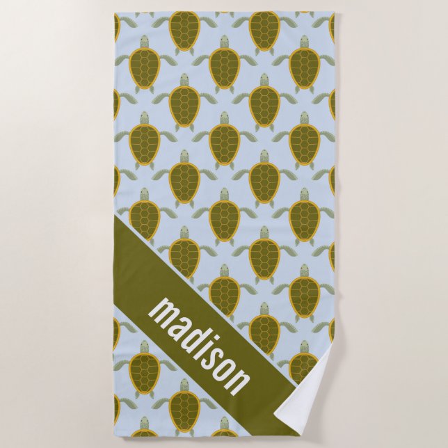 Add Your Name | Flock Of Sea Turtles Pattern Beach Towel (Front)