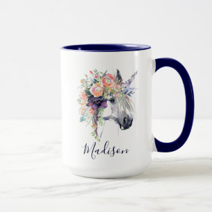 Add Your Name Floral Dressed Unicorn Mug