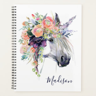 Add Your Name   Floral Dressed Unicorn Planner