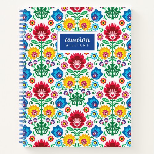 Add Your Name  Floral Heart Folk Art Pattern Notebook